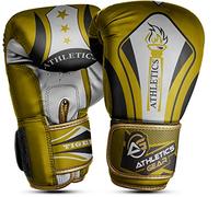Boxing Gloves by Athletics Gear - 6oz to 16oz Maya Hide Leather Perfect Design and Fit with Fasten Closure System for MMA sparring, fighting, kickboxing, and punching (Yellow, 14 OZ)