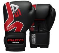 Boxing Gloves by Athletics Gear - 6oz to 16oz Maya Hide Leather Perfect Design and Fit with Fasten Closure System for MMA sparring, fighting, kickboxing, and punching (Black-Red, 12 OZ)