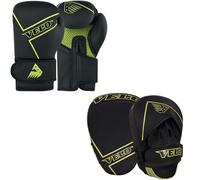 Boxing Gloves Focus Pads Rope Set ADULT- Matt Finish- Jab Curved Focus Mitts with Punching Gloves for MMA, Muay Thai, Kickboxing Martial Arts, Punching Hand Target Strike Shield (16 oz, Green)