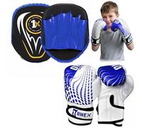 Boxing Gloves & Focus Pads Set - 6oz 4oz 2oz Gloves Hook & Jab Pads for Training, Kickboxing, Muay Thai, Punching, Sparring, MMA, Martial Arts, Taekwondo, Home & Gym Workout (BLUE, 4oz)