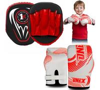 Boxing Gloves & Focus Pads Set - 6oz 4oz 2oz Gloves Hook & Jab Pads for Training, Kickboxing, Muay Thai, Punching, Sparring, MMA, Martial Arts, Taekwondo, Home & Gym Workout (RED, 2oz)