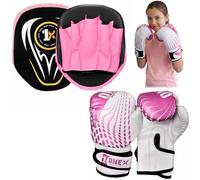 Boxing Gloves & Focus Pads Set - 6oz 4oz 2oz Gloves Hook & Jab Pads for Training, Kickboxing, Muay Thai, Punching, Sparring, MMA, Martial Arts, Taekwondo, Home & Gym Workout (PINK, 4oz)