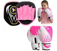 Boxing Gloves & Focus Pads Set - 6oz 4oz 2oz Gloves Hook & Jab Pads for Training, Kickboxing, Muay Thai, Punching, Sparring, MMA, Martial Arts, Taekwondo, Home & Gym Workout (PINK, 6oz)