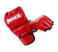 Boxing Gloves Half Finger Open Palms for Grappling Sparring Adult Unisex Red