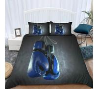 Boxing Gloves Single Bed Duvet Cover Sets 3D Printed Blue Bedding Set Soft Brushed Microfiber Quilt Cover 150x200 cm with Zipper Closure for Teens and Adults with 2 Pillowcases d-2066
