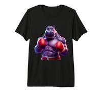 Boxing Hippo Hippopotamus Boxer Kickboxer MMA Fighter Combat Premium T-Shirt