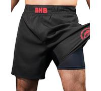Boxing Honey Badger 2-in-1 BJJ MMA Fight Shorts Built-in Compression Lining: Grappling, Brazilian Jiu Jitsu, No-Gi Shorts, Red, Medium