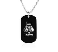 Boxing Is My Theraphy Dog Tag Necklace Stainless Steel Plated Pendant Memorial Jewelry Gift for Men Women