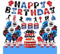 Boxing Match Birthday Party Decorations - Boxing Happy Birthday Banner Cake Topper Balloons Tablecover Bracelet for Wrestling Party Supplies Boxer Boxing Match Fight Sports Supplies