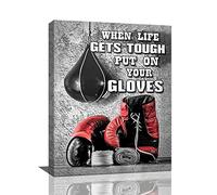 Boxing Posters Wall Art Red Boxing Gloves Pictures Wall Decor Black And White Inspirational Quotes Canvas Prints Painting Artwork Sports Canvas Home Decorations For Teen Boys Room Dorm Bedroom 12"x16"