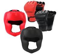 Boxing Protective Gear For Adults, 4 Pcs Boxing Gloves And Headgear Set, Sparring Training Protection, Includes 2 Pairs Of Gloves And 2 Headgear, Pu Leather & Foam Padding