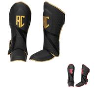 Boxing Protector Shin Instep Pads MMA Muay Thai Leg Foot Guards Kickboxing Pads (Golden & Black, Large)