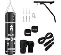 Boxing Punch Bag Filled 5ft 4ft 3ft Heavy Duty Boxing Punching bag set, Wall Bracket Punching Gloves Steel Chain, Kickboxing MMA Grappling Muay Thai Karate BJJ, Adult Home Gym Fitness (Black, 3FT)