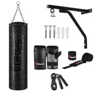 Boxing Punch Bag Filled 5ft 4ft 3ft Heavy Duty Boxing Punching bag set, Wall Bracket Punching Gloves Steel Chain, Kickboxing MMA Grappling Muay Thai Karate BJJ, Adult Home Gym Fitness (4FT)