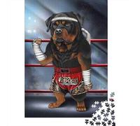 Boxing Rottweiler Dog Puzzle for Adults Educational: Dog Muay Thai Fighter 1000 Pieces Suitable for Decompression 70x50cm/1000pcs
