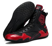 Boxing Shoes for Men Male Breathable High Top Kickboxing Fighting Sports Training Footwear,Red,7 UK