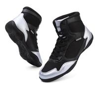 Boxing Shoes Wrestling Boots Boxing Shoes Men Weightlifting Powerlifting Martial Arts Kickboxing Boots Bodybuilding Shoe for Men Women Combat Sports Footwear Lightweight Gym Black Silver