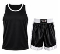 Boxing Shorts & Vest Trunks Kick Boxing MMA Training Men (Red, Blue, Black) (Black, XS)
