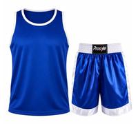 Boxing Shorts & Vest Trunks Kick Boxing MMA Training Men (Red, Blue, Black) (Blue, XXL)
