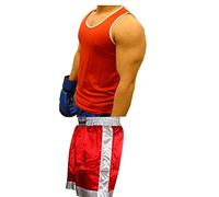 Boxing Shorts & Vest Trunks Kick Boxing MMA Training Men (Red, Blue, Black) (Red, XS)