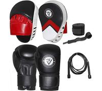Boxing sparing 100% Leather curved punching pads pair and bag gloves rex leather + FREE hand wraps & skipping rope