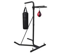 Boxing Stand 2-Way Black/Red Steel 136x106x203cm Punch Bag & Speed Bag Wood Base