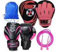 Boxing Training Kit Punching Pads and Gloves Set with Jump Rope and Carry Bag Ideal for Home Workouts, Kickboxing, Muay Thai, and MMA Fitness Training (Pink/Black)
