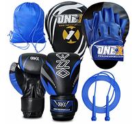 Boxing Training Kit Punching Pads and Gloves Set with Jump Rope and Carry Bag Ideal for Home Workouts, Kickboxing, Muay Thai, and MMA Fitness Training (Blue/Black)