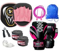Boxing Training Set for Men & Women - Complete Fitness & Sparring Kit for Kickboxing, MMA, Muay Thai & Martial Arts - Ideal for Home Workouts, Strength & Cardio Training (Pink/Black)