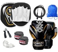 Boxing Training Set for Men & Women - Complete Fitness & Sparring Kit for Kickboxing, MMA, Muay Thai & Martial Arts - Ideal for Home Workouts, Strength & Cardio Training (White/Black)