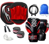 Boxing Training Set for Men & Women - Complete Fitness & Sparring Kit for Kickboxing, MMA, Muay Thai & Martial Arts - Ideal for Home Workouts, Strength & Cardio Training (Red/Black)