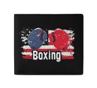 Boxing U.S. Flag Leather Bifold Wallet for Men Slim Card Cases with 2 Slots Minimalist Coin Purs