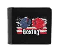 Boxing U.S. Flag Leather Bifold Wallet for Men Slim Card Cases with 6 Slot Minimalist Purse Coin Clip
