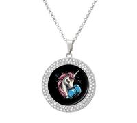 Boxing Unicorm Boxer Round Pendant Necklace Diamond Edging Brilliant Personalized Jewelry Gifts for Women Silver-style