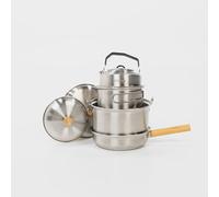 BOXIO Cookware : Stainless Steel Camping Pan & Saucepan Set, Camping | Frying pan, kettle and pots ideal for camping kitchen, gas stove or camping kitchen outdoor kitchen for kitchen utensils