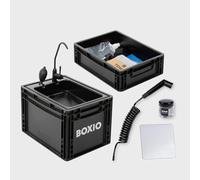 BOXIO - WASH Max+: Mobile 40 x 30 Sink Complete Set: Filter System + Camping Shower + Cleaning Beads + Mirror, Camping Sink with Pump without Electricity, Camping Accessories in Eurobox