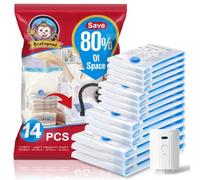 BoxLegend 14 Pack Vacuum Storage Bags with 1200mAh Electric Pump - 3XL + 3L + 4M + 4S Reusable Save 80% Space for Duvets, Bedding, Pillows, Clothes, Quilts, Sweaters, Comforters, Travel Suitcase
