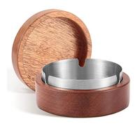 BOXLUNT Ashtray with Lid, Wooden Ashtray for Indoor Outdoor, Windproof, Odour-Proof, Stainless Steel Insert, Desktop, Garden Bar