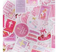 BOXOB 100PCS Bible Verse Stickers, Pink Self-Adhesive Waterproof Scripture Christian Religious Decal with Jesus Bible Verses Motivational Stickers for Adults Based Gifts