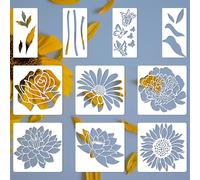 BOXOB 10pcs Flower Stencils for Painting, Reusable Butterfly Leaf Floral Stencils Paint Templates for Craft Wall Art Wood Furniture Decoration