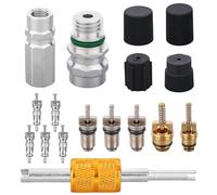 BOXOB 17pcs Air Conditioning Valve Core Kit, Car Seal Cap Valve Removal Kit with Disassembly Tool A/C Refrigeration System Repair Accessories for Air Conditioning Line Maintenance