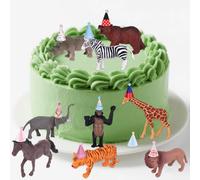 BOXOB 19pcs Jungle Animal Birthday Party Decorations, Animal Figure Model Cake Toppers with Mini Birthday Hat Color Balls for Wild Animals Themed Party