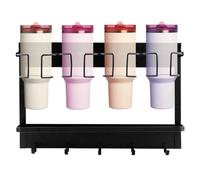 BOXOB 2 in 1 Magnetic Cup Holder Compatible with Stanley 40 oz, Fridge Tumbler & Water Bottle Organizer with 5 Hooks, Space-Saving Kitchen Cup Storage Rack (Black)