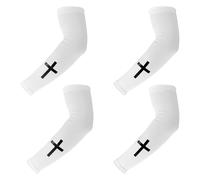 BOXOB 2 Pairs Faith Cross Arm Sleeves, Polyester Quick-Drying Religious Compression Arm Sleeves Sport Supplies for Men Women Running Cycling Baseball Basketball Football Outdoor Activities (White)