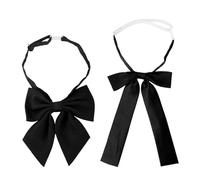 BOXOB 2 Pcs Women's Bow Ties, Black Polyester Short Thick & Long Thin Bow Pre-Tied Adjustable Bowties Ribbon Choker Accessories for Shirt Blouse Dress School Uniform Party Cosplay
