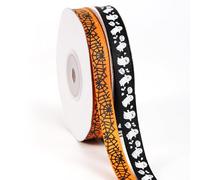 BOXOB 2 Rolls 50 Yards Halloween Ribbons, Orange Black & White Ghost Spider Web Printed Grosgrain Ribbon for Bow Wreath Gift Wrapping Halloween Decorations Sewing DIY Crafts