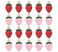BOXOB 20 Pcs Bulk Strawberry Charms, Dainty Red & Pink Enamel Fruit Shortcake Charms Cute Pendants Ornament for Jewelry Making Earrings Bracelets Necklaces Beads DIY Crafts Keychains Bag Accessories