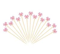 BOXOB 200pcs Pink Bow Cocktail Picks, 4.92in Cute Toothpicks Wooden Food Swizzle Sticks Bowknot Cocktail Topper Stirrers Decorative Appetizer Skewers for Drink Dessert Wedding Birthday Party Supplies