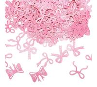 BOXOB 200pcs Pink Bow Confetti, 4 Styles Glitter Ribbon Bow Paper Scatter Coquette Table Decor for Bachelorette Party Decorations Baby Shower Birthday Cake Smash Engagement Photo Props