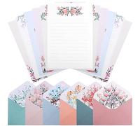 BOXOB 24pcs Floral Writing Paper, with 12pcs Floral Paper Envelopes Exquisite Letter Writing Paper and Envelopes Set Writing Paper with Lines for Birthday Wedding Invitation (6 Sets)